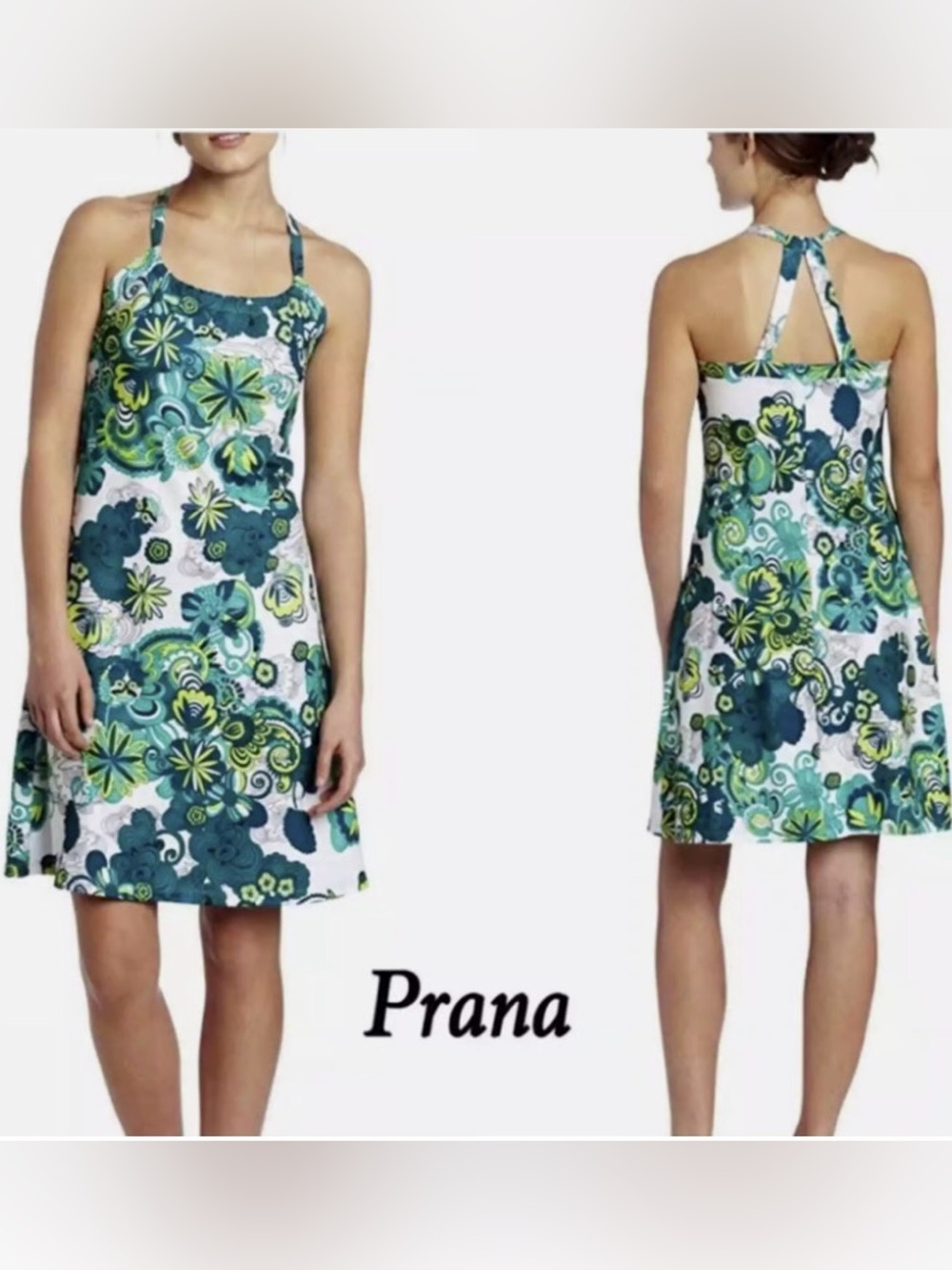 Prana Green & Teal Floral Halter Tank Dress 0757